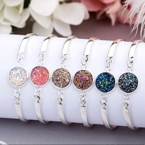 Blue & silver druzy bracelet - great for stacking